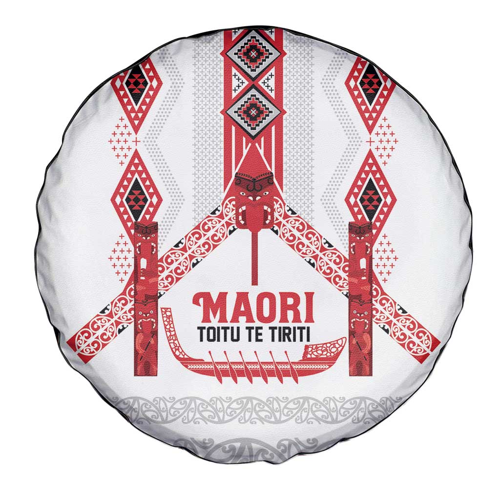 Toitu Te Tiriti Waitangi Spare Tire Cover White Wharenui House - Polynesian Pride