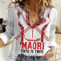 Toitu Te Tiriti Waitangi Women Casual Shirt White Wharenui House - Polynesian Pride