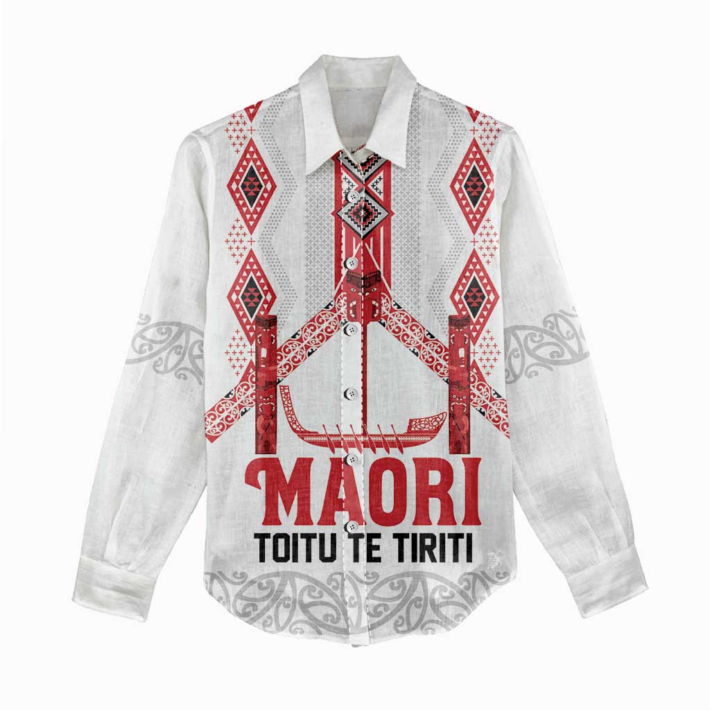 Toitu Te Tiriti Waitangi Women Casual Shirt White Wharenui House - Polynesian Pride