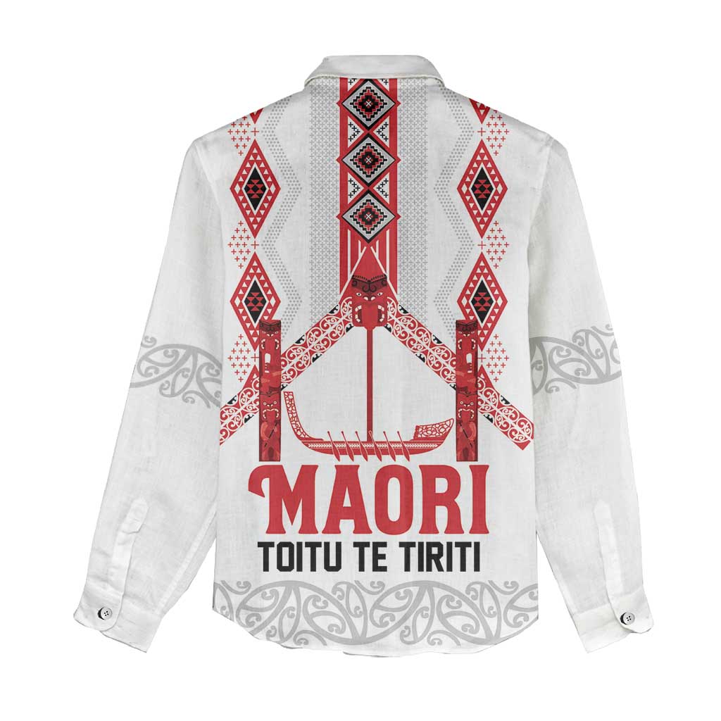 Toitu Te Tiriti Waitangi Women Casual Shirt White Wharenui House - Polynesian Pride