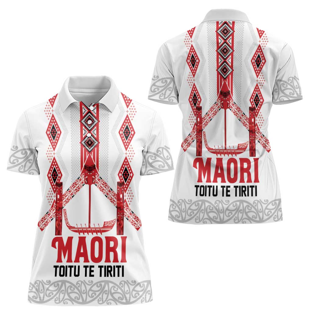 Toitu Te Tiriti Waitangi Women Polo Shirt White Wharenui House - Polynesian Pride