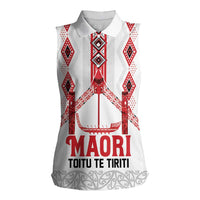 Toitu Te Tiriti Waitangi Women Sleeveless Polo Shirt White Wharenui House - Polynesian Pride