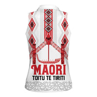 Toitu Te Tiriti Waitangi Women Sleeveless Polo Shirt White Wharenui House - Polynesian Pride