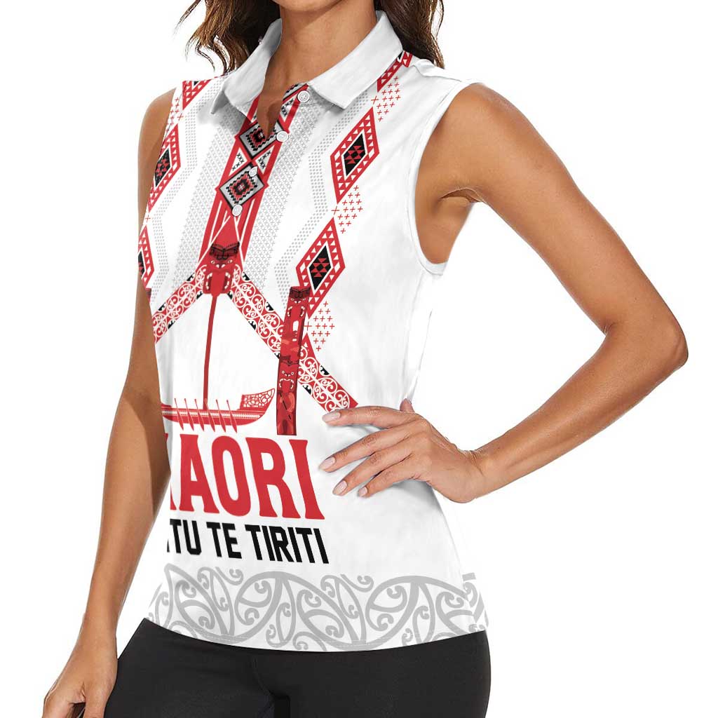 Toitu Te Tiriti Waitangi Women Sleeveless Polo Shirt White Wharenui House - Polynesian Pride