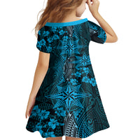 Vintage Tonga Tribal Ngatu Pattern Family Matching Long Sleeve Bodycon Dress and Hawaiian Shirt With Pacific Floral Aqua Art LT9 - Polynesian Pride
