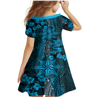 Vintage Tonga Tribal Ngatu Pattern Family Matching Mermaid Dress and Hawaiian Shirt With Pacific Floral Aqua Art LT9 - Polynesian Pride