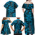 Vintage Tonga Tribal Ngatu Pattern Family Matching Off Shoulder Maxi Dress and Hawaiian Shirt With Pacific Floral Aqua Art