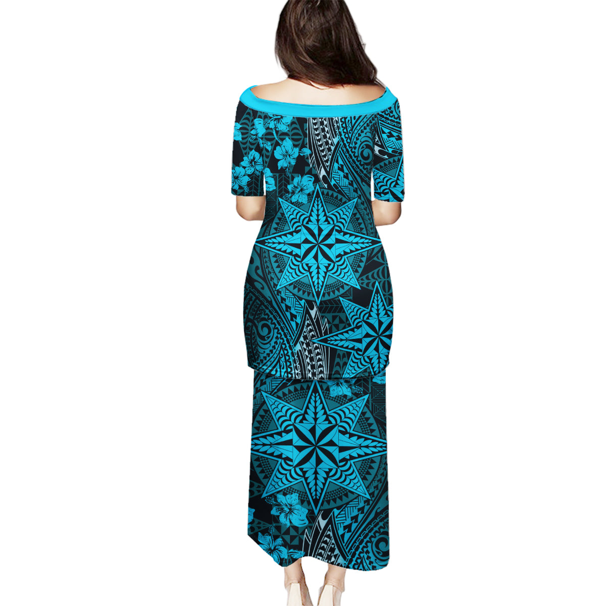 Vintage Tonga Tribal Ngatu Pattern Family Matching Puletasi and Hawaiian Shirt With Pacific Floral Aqua Art LT9 - Polynesian Pride