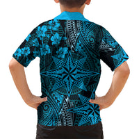 Vintage Tonga Tribal Ngatu Pattern Family Matching Short Sleeve Bodycon Dress and Hawaiian Shirt With Pacific Floral Aqua Art LT9 - Polynesian Pride