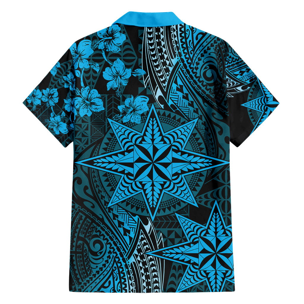 Vintage Tonga Tribal Ngatu Pattern Family Matching Short Sleeve Bodycon Dress and Hawaiian Shirt With Pacific Floral Aqua Art LT9 - Polynesian Pride