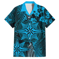 Vintage Tonga Tribal Ngatu Pattern Family Matching Tank Maxi Dress and Hawaiian Shirt With Pacific Floral Aqua Art