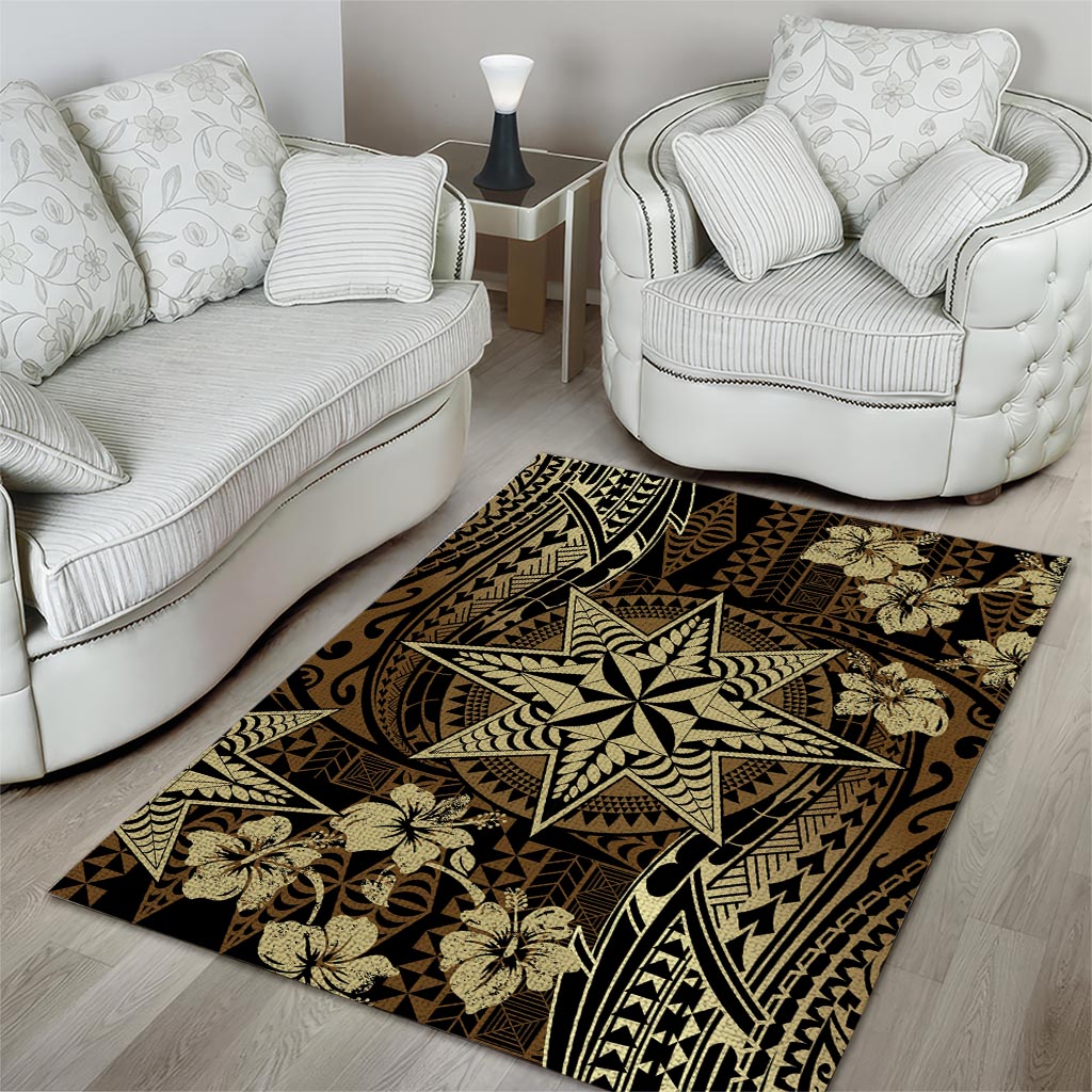 Vintage Tonga Tribal Ngatu Pattern Area Rug With Pacific Floral Brown Art