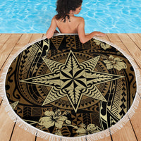 Vintage Tonga Tribal Ngatu Pattern Beach Blanket With Pacific Floral Brown Art