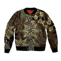 Vintage Tonga Tribal Ngatu Pattern Bomber Jacket With Pacific Floral Brown Art LT9 Unisex Brown - Polynesian Pride