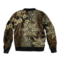 Vintage Tonga Tribal Ngatu Pattern Bomber Jacket With Pacific Floral Brown Art LT9 - Polynesian Pride