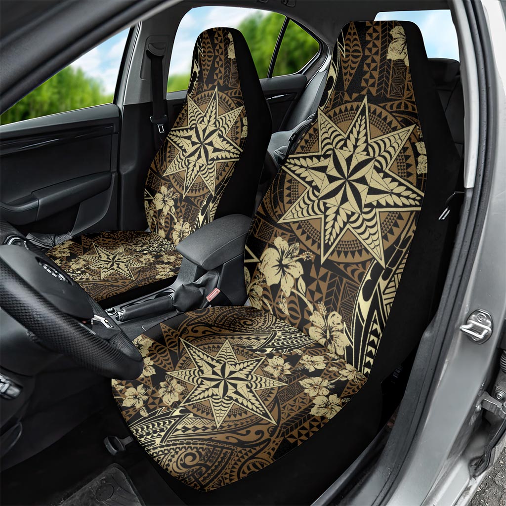 Vintage Tonga Tribal Ngatu Pattern Car Seat Cover With Pacific Floral Brown Art