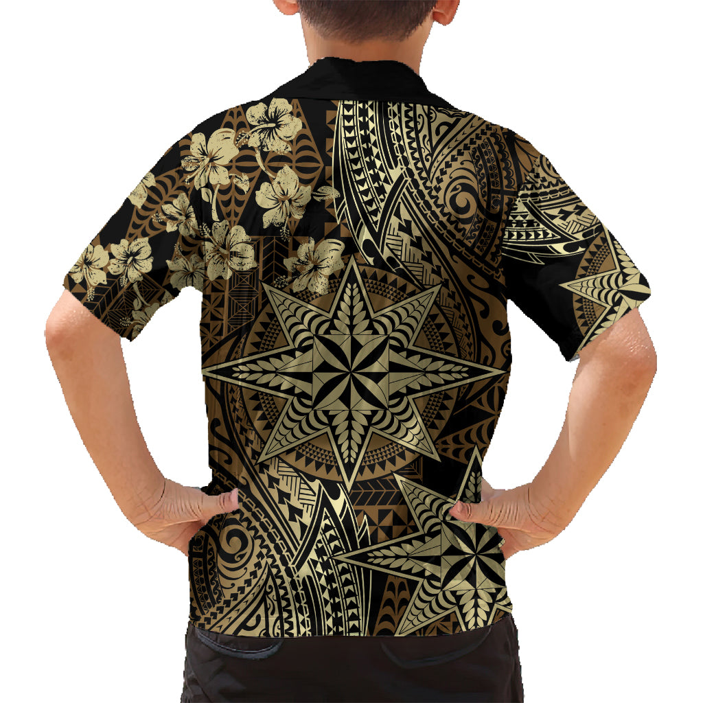 Vintage Tonga Tribal Ngatu Pattern Family Matching Long Sleeve Bodycon Dress and Hawaiian Shirt With Pacific Floral Brown Art LT9 - Polynesian Pride