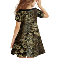 Vintage Tonga Tribal Ngatu Pattern Family Matching Long Sleeve Bodycon Dress and Hawaiian Shirt With Pacific Floral Brown Art LT9 - Polynesian Pride