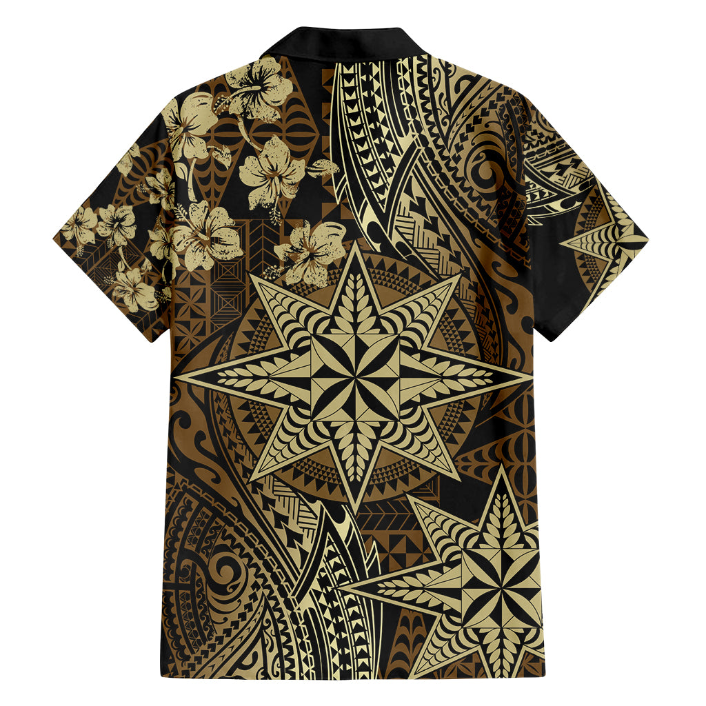 Vintage Tonga Tribal Ngatu Pattern Family Matching Long Sleeve Bodycon Dress and Hawaiian Shirt With Pacific Floral Brown Art LT9 - Polynesian Pride