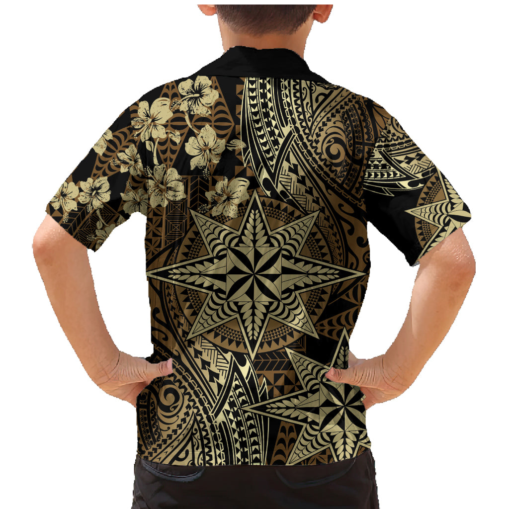 Vintage Tonga Tribal Ngatu Pattern Family Matching Mermaid Dress and Hawaiian Shirt With Pacific Floral Brown Art LT9 - Polynesian Pride