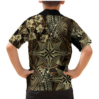 Vintage Tonga Tribal Ngatu Pattern Family Matching Mermaid Dress and Hawaiian Shirt With Pacific Floral Brown Art LT9 - Polynesian Pride