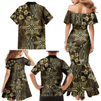 Vintage Tonga Tribal Ngatu Pattern Family Matching Mermaid Dress and Hawaiian Shirt With Pacific Floral Brown Art LT9 - Polynesian Pride