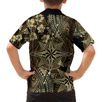 Vintage Tonga Tribal Ngatu Pattern Family Matching Short Sleeve Bodycon Dress and Hawaiian Shirt With Pacific Floral Brown Art LT9 - Polynesian Pride