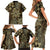 Vintage Tonga Tribal Ngatu Pattern Family Matching Short Sleeve Bodycon Dress and Hawaiian Shirt With Pacific Floral Brown Art
