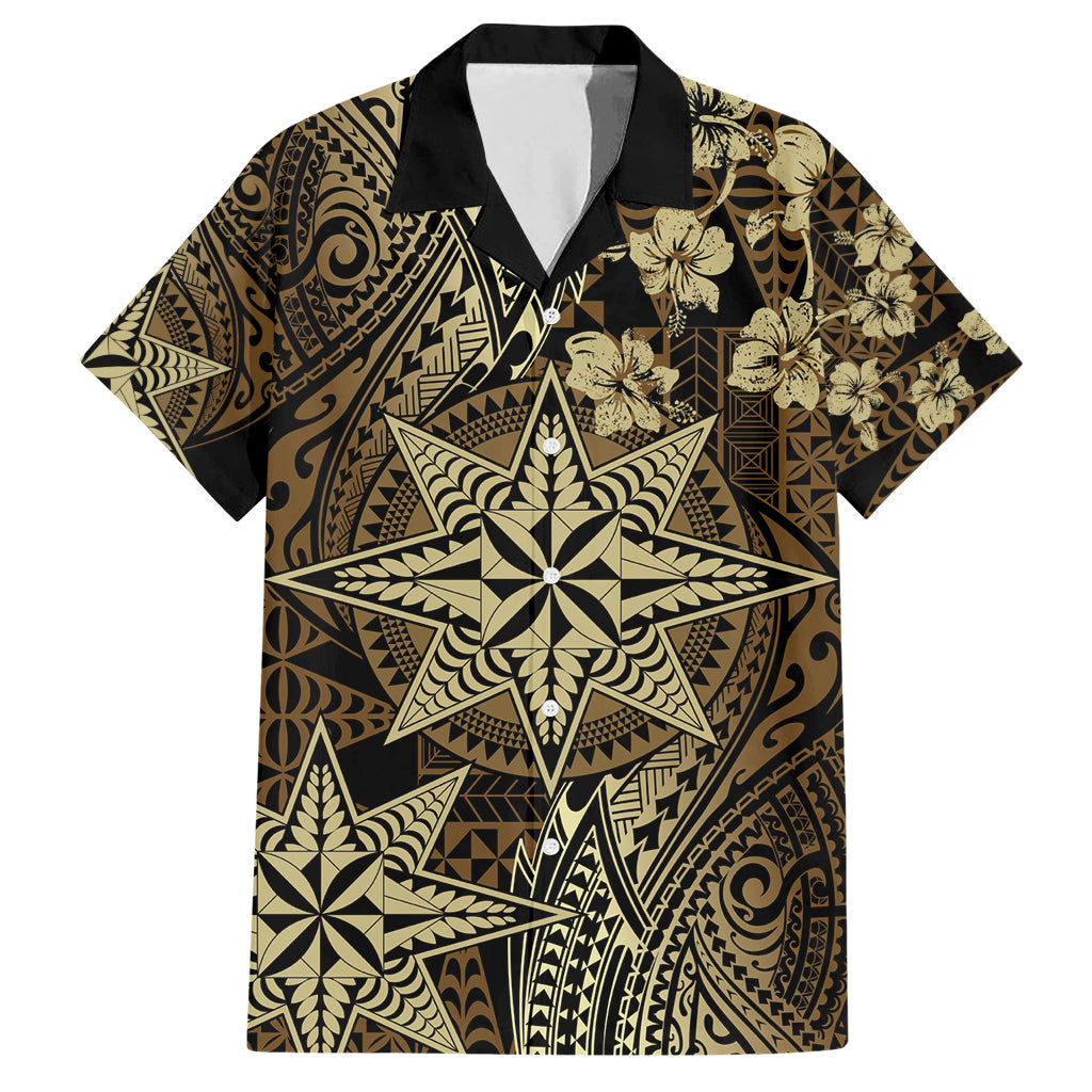 Vintage Tonga Tribal Ngatu Pattern Family Matching Short Sleeve Bodycon Dress and Hawaiian Shirt With Pacific Floral Brown Art LT9 Dad's Shirt - Short Sleeve Brown - Polynesian Pride