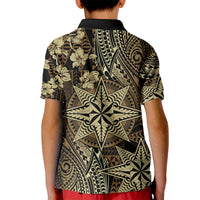 Vintage Tonga Tribal Ngatu Pattern Kid Polo Shirt With Pacific Floral Brown Art