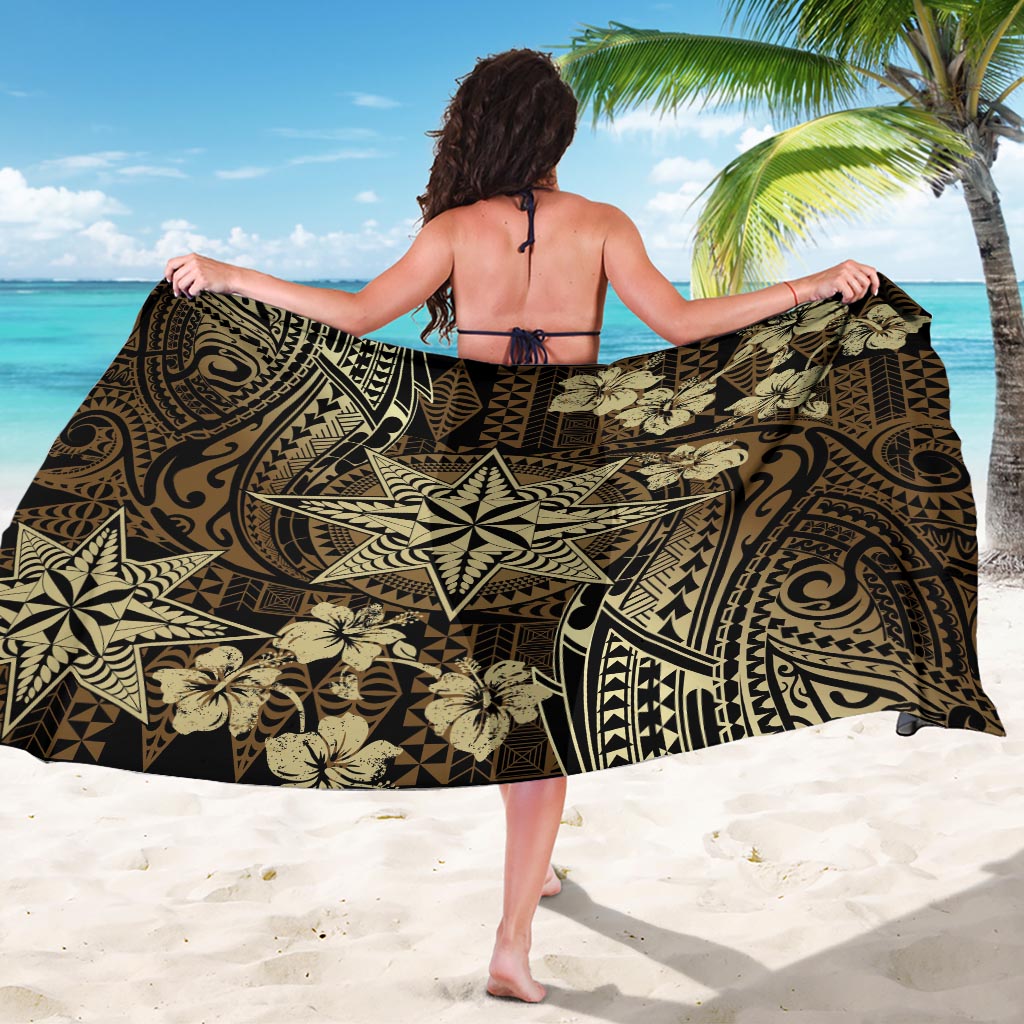 Vintage Tonga Tribal Ngatu Pattern Sarong With Pacific Floral Brown Art