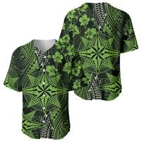 Vintage Tonga Tribal Ngatu Pattern Baseball Jersey With Pacific Floral Lime Green Art