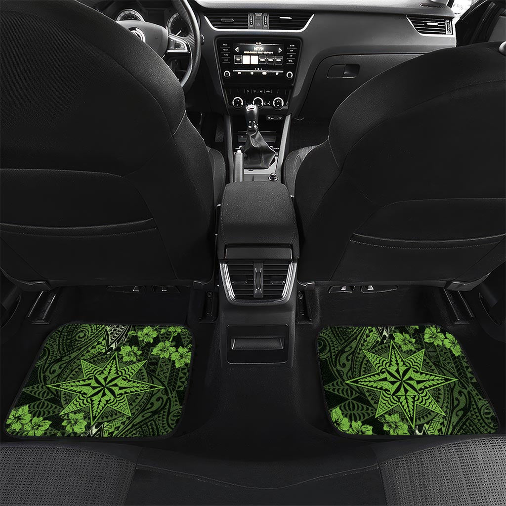 Vintage Tonga Tribal Ngatu Pattern Car Mats With Pacific Floral Lime Green Art