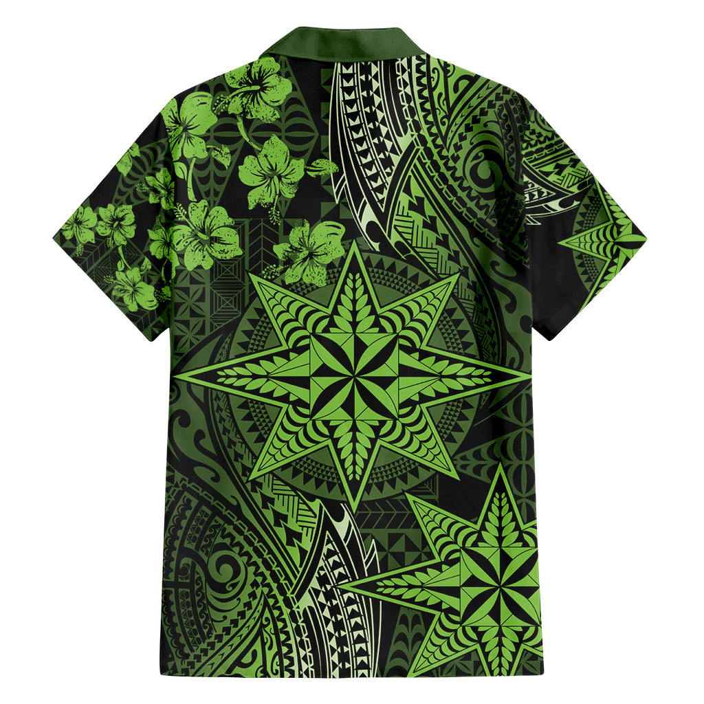 Vintage Tonga Tribal Ngatu Pattern Family Matching Long Sleeve Bodycon Dress and Hawaiian Shirt With Pacific Floral Lime Green Art LT9 - Polynesian Pride