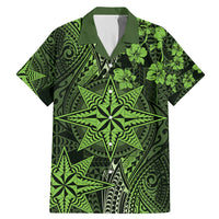 Vintage Tonga Tribal Ngatu Pattern Family Matching Mermaid Dress and Hawaiian Shirt With Pacific Floral Lime Green Art LT9 Dad's Shirt - Short Sleeve Lime Green - Polynesian Pride