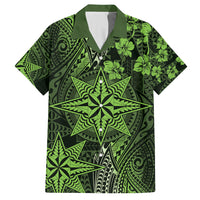 Vintage Tonga Tribal Ngatu Pattern Family Matching Short Sleeve Bodycon Dress and Hawaiian Shirt With Pacific Floral Lime Green Art LT9 Dad's Shirt - Short Sleeve Lime Green - Polynesian Pride
