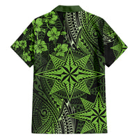 Vintage Tonga Tribal Ngatu Pattern Family Matching Short Sleeve Bodycon Dress and Hawaiian Shirt With Pacific Floral Lime Green Art LT9 - Polynesian Pride