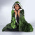 Vintage Tonga Tribal Ngatu Pattern Hooded Blanket With Pacific Floral Lime Green Art