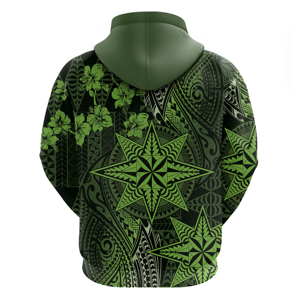 Vintage Tonga Tribal Ngatu Pattern Hoodie With Pacific Floral Lime Green Art