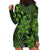 Vintage Tonga Tribal Ngatu Pattern Hoodie Dress With Pacific Floral Lime Green Art