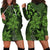 Vintage Tonga Tribal Ngatu Pattern Hoodie Dress With Pacific Floral Lime Green Art