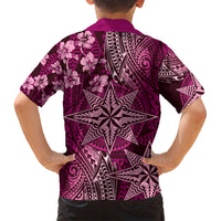 Vintage Tonga Tribal Ngatu Pattern Family Matching Long Sleeve Bodycon Dress and Hawaiian Shirt With Pacific Floral Pink Art LT9 - Polynesian Pride