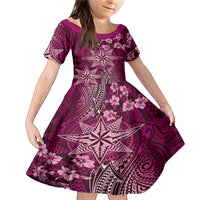 Vintage Tonga Tribal Ngatu Pattern Family Matching Mermaid Dress and Hawaiian Shirt With Pacific Floral Pink Art LT9 Daughter's Dress Pink - Polynesian Pride
