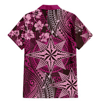 Vintage Tonga Tribal Ngatu Pattern Family Matching Mermaid Dress and Hawaiian Shirt With Pacific Floral Pink Art LT9 - Polynesian Pride