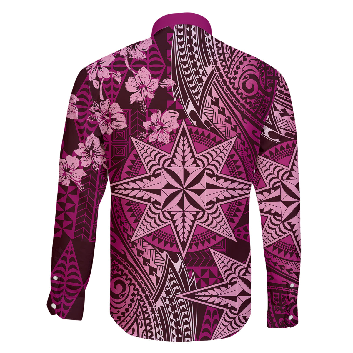 Vintage Tonga Tribal Ngatu Pattern Family Matching Puletasi and Hawaiian Shirt With Pacific Floral Pink Art LT9 - Polynesian Pride