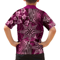 Vintage Tonga Tribal Ngatu Pattern Family Matching Short Sleeve Bodycon Dress and Hawaiian Shirt With Pacific Floral Pink Art LT9 - Polynesian Pride