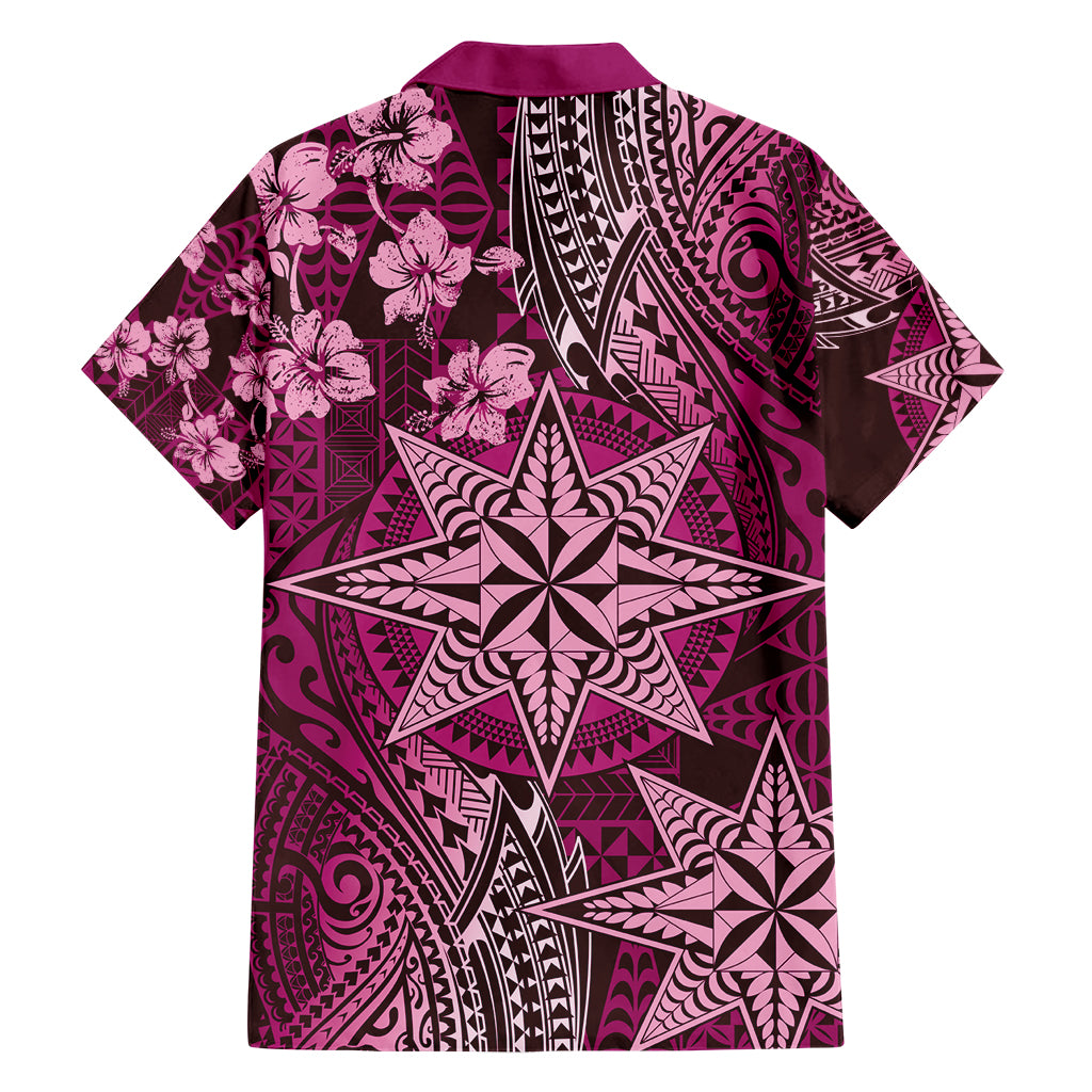 Vintage Tonga Tribal Ngatu Pattern Family Matching Short Sleeve Bodycon Dress and Hawaiian Shirt With Pacific Floral Pink Art LT9 - Polynesian Pride