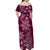 Vintage Tonga Tribal Ngatu Pattern Off Shoulder Maxi Dress With Pacific Floral Pink Art