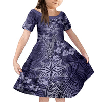 Vintage Tonga Tribal Ngatu Pattern Family Matching Long Sleeve Bodycon Dress and Hawaiian Shirt With Pacific Floral Pink Art LT9 Daughter's Dress Pink - Polynesian Pride