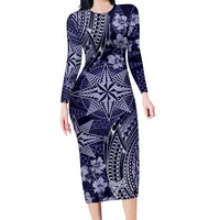Vintage Tonga Tribal Ngatu Pattern Family Matching Long Sleeve Bodycon Dress and Hawaiian Shirt With Pacific Floral Pink Art LT9 Mom's Dress Pink - Polynesian Pride